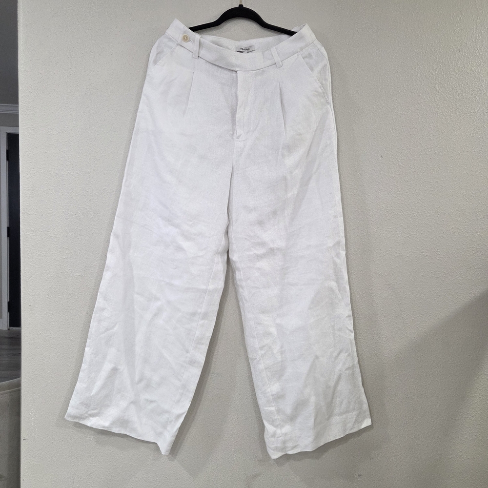 Madewell White Linen Straight Leg Pants